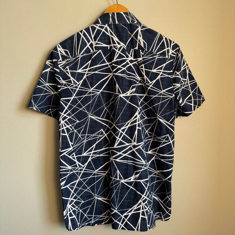 Perry Ellis Mens Short Sleeve Button Up Shirt Abstract Print Blue Large Resort - Picture 4 of 13